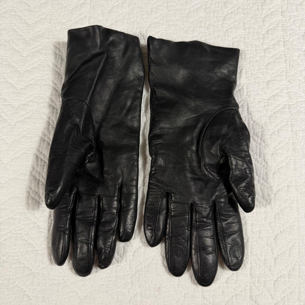 Genuine Leather Gloves Women 7 Small Black Cashmere Lined Classic Winter EUC